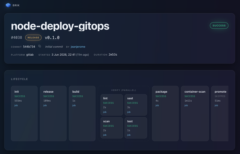 The HTML report of a Brik pipeline