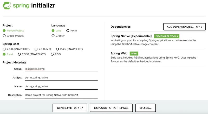 Interface Spring Initializr pour l'application démo