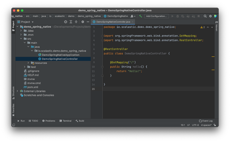 Le projet et son Controller dans IntelliJ IDEA